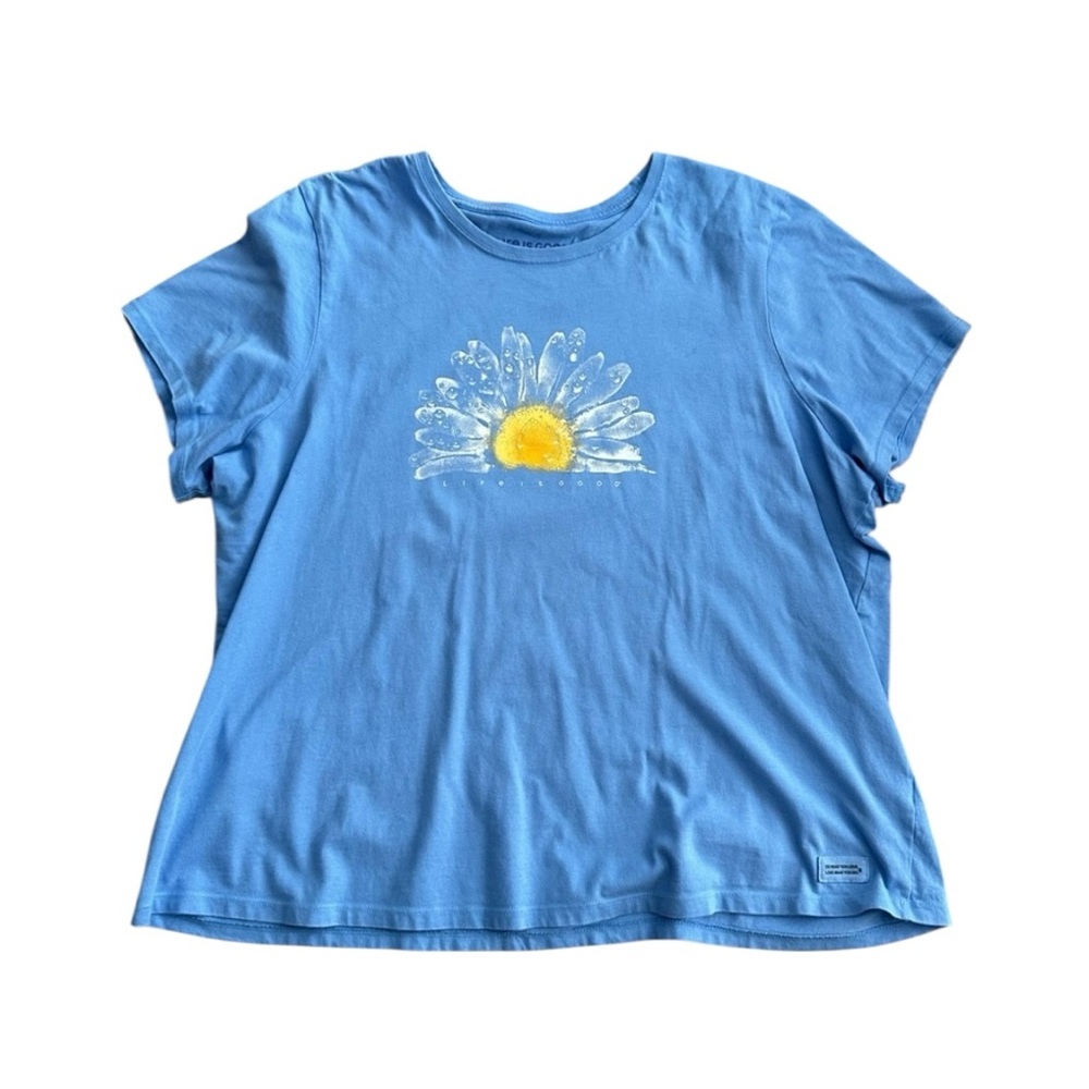 Life is Good Blue Floral T-shirt Cotton Short Sleeve Women’s XXL